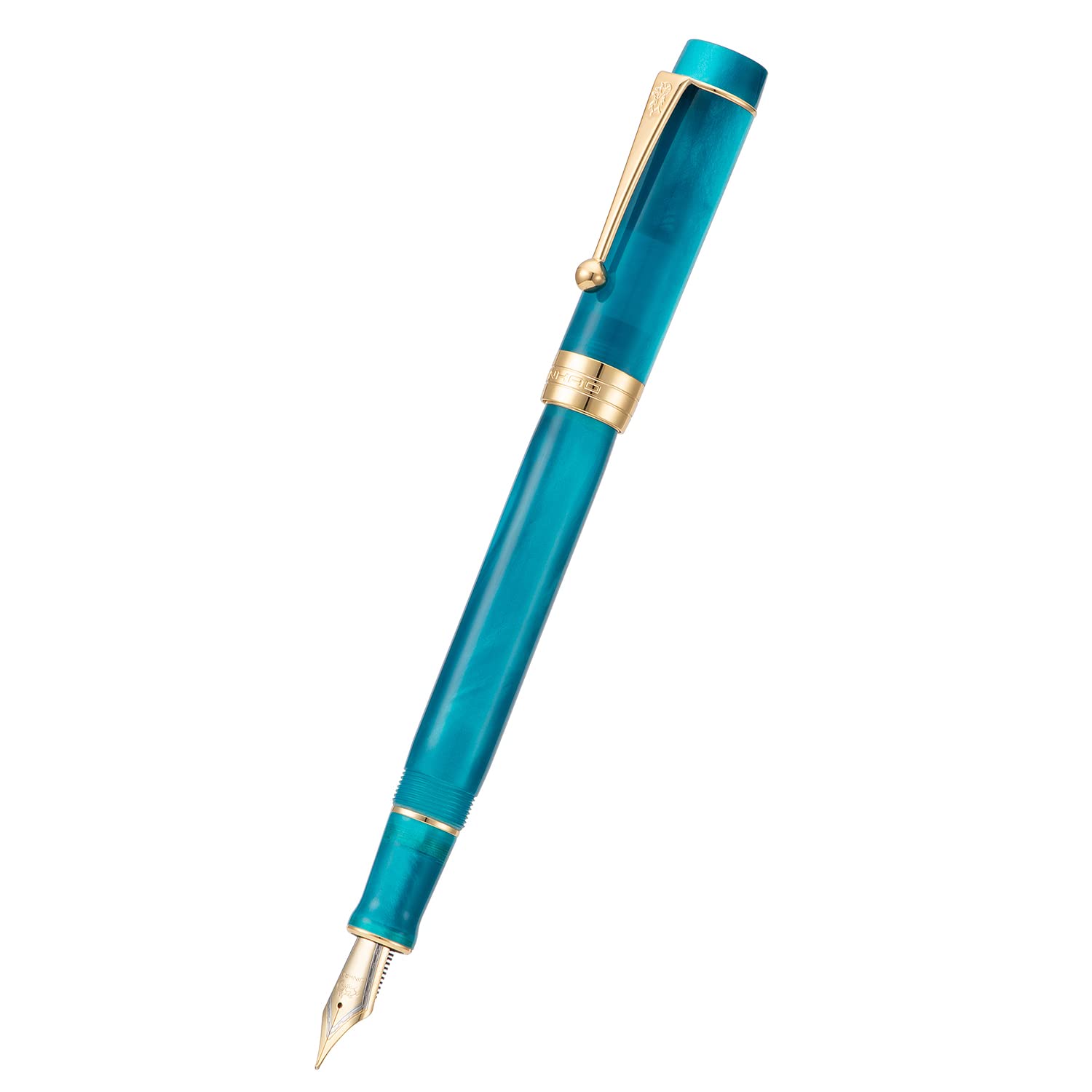 Jinhao Classic Fountain Pen Peacock Blue Celluloid, Extra Fine Nib with Conveter and Pen Case Set