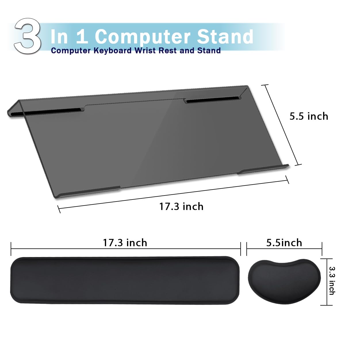 Computer Keyboard Wrist Rest Stand Set for Desktop, Keyboard Holder Easy Typing with Wrist Pad for