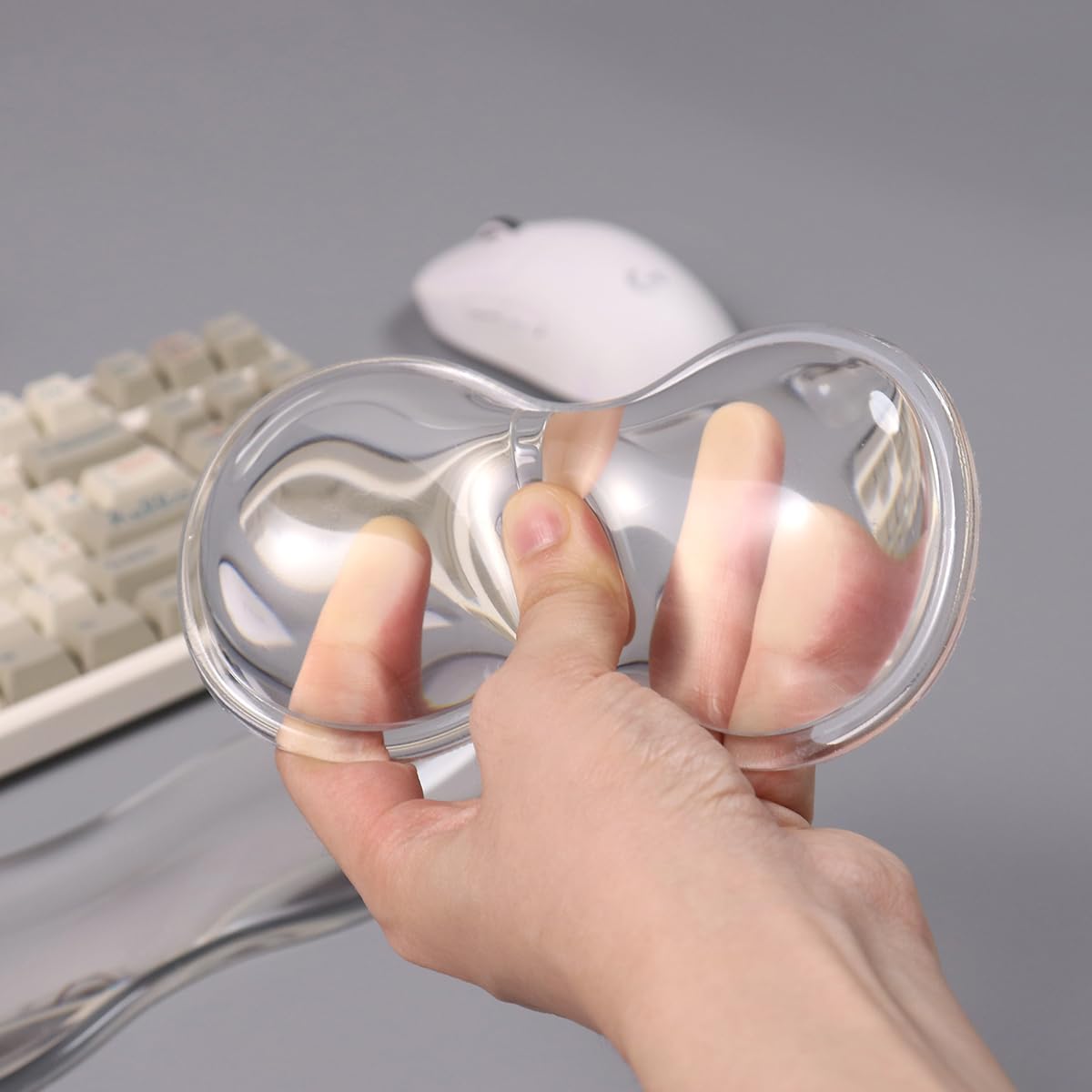 Sumgsn White Gel Wrist Rest Set, Clear Keyboard and Mouse Rest for 60%/75%