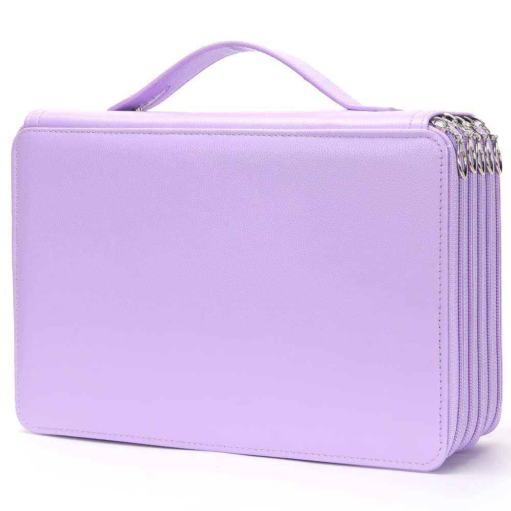 Vomgomfom 252 Slots Pencil Case 5-Layer PU Leather, Handle, Purple
