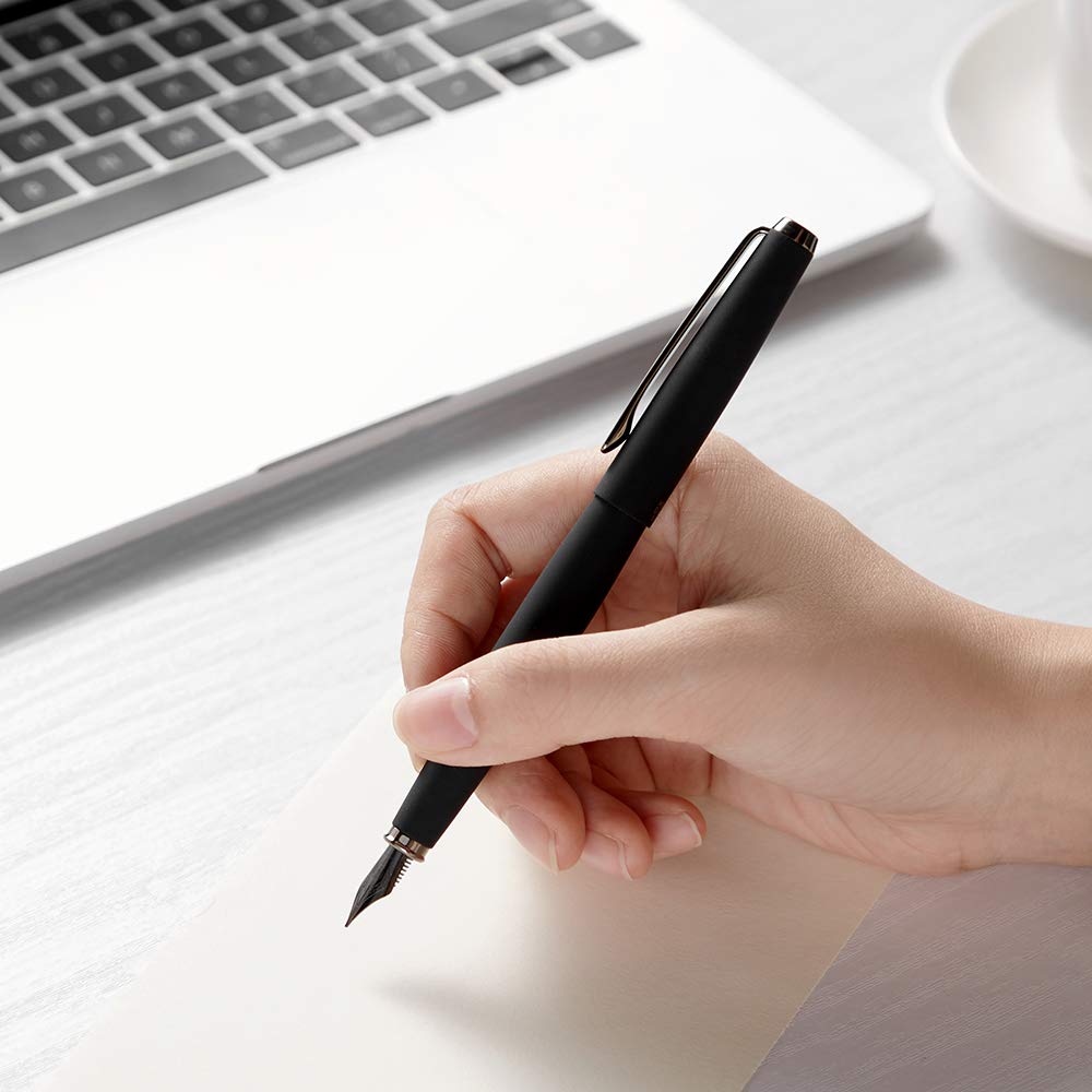 Hongdian 517D Matte Black Fountain Pen Stell Fine Point, Warrior Series, Classic Design with