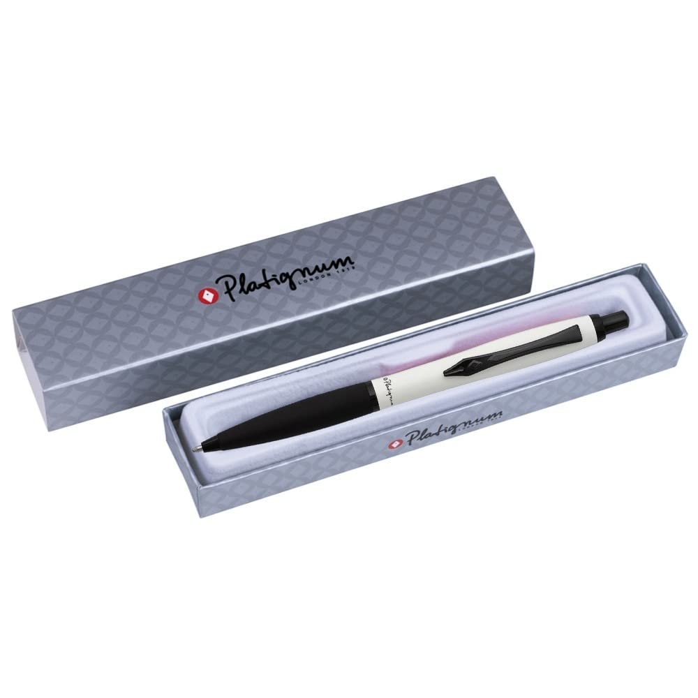 DOHE Platignum No. 9 White Ball Point Pen with Blue Ink in Gift Box (Black Ink Refill Included)