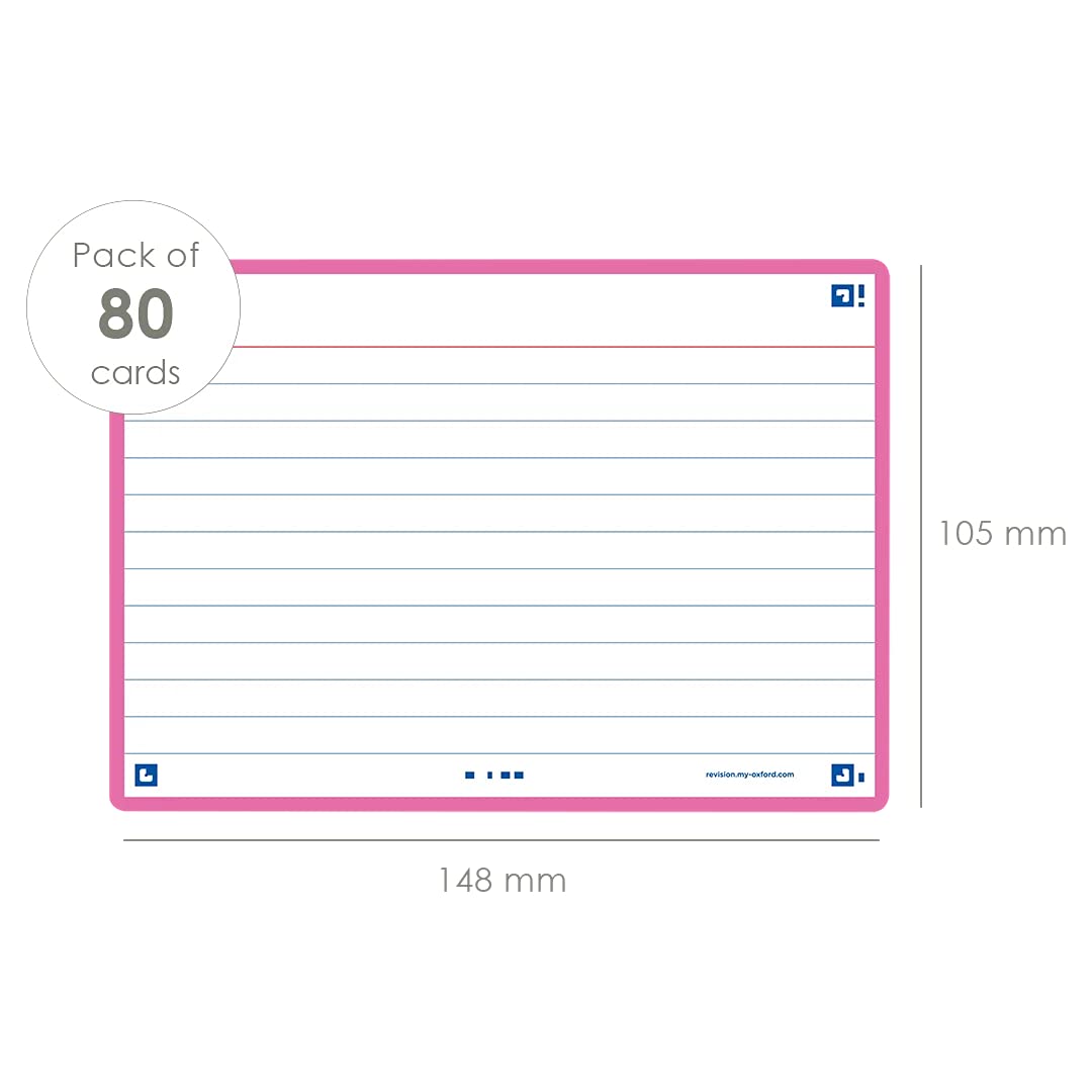 Flash Cards, Ruled with Fuchsia Frame, A6, Pack of 80