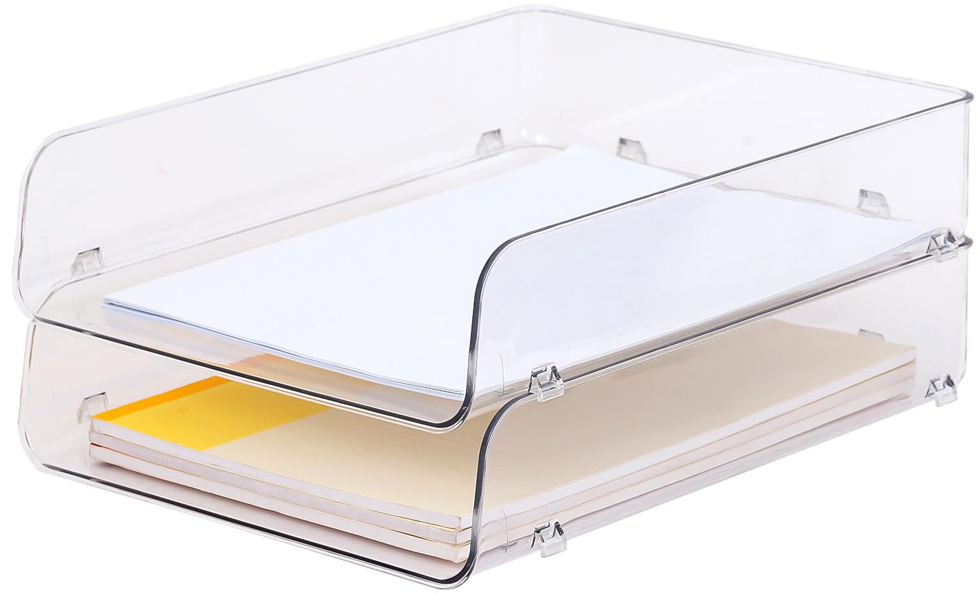 Gagee 2 Pack Paper Organizer for Desk,Clear Stackable Paper Sray Holder ﻿, Office Desk Organizer