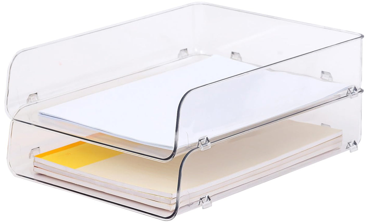 Gagee 2 Pack Paper Organizer for Desk,Clear Stackable Paper Sray Holder ﻿, Office Desk Organizer