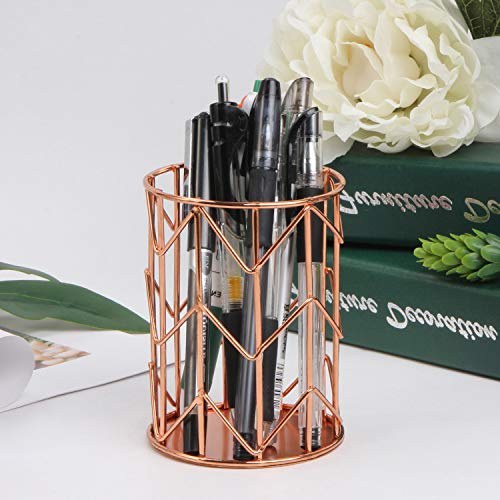 HSYMQ Pen Holder for Desk, Make Up Brush Holder Rose Gold Metal Wire Pencil Cup Holders
