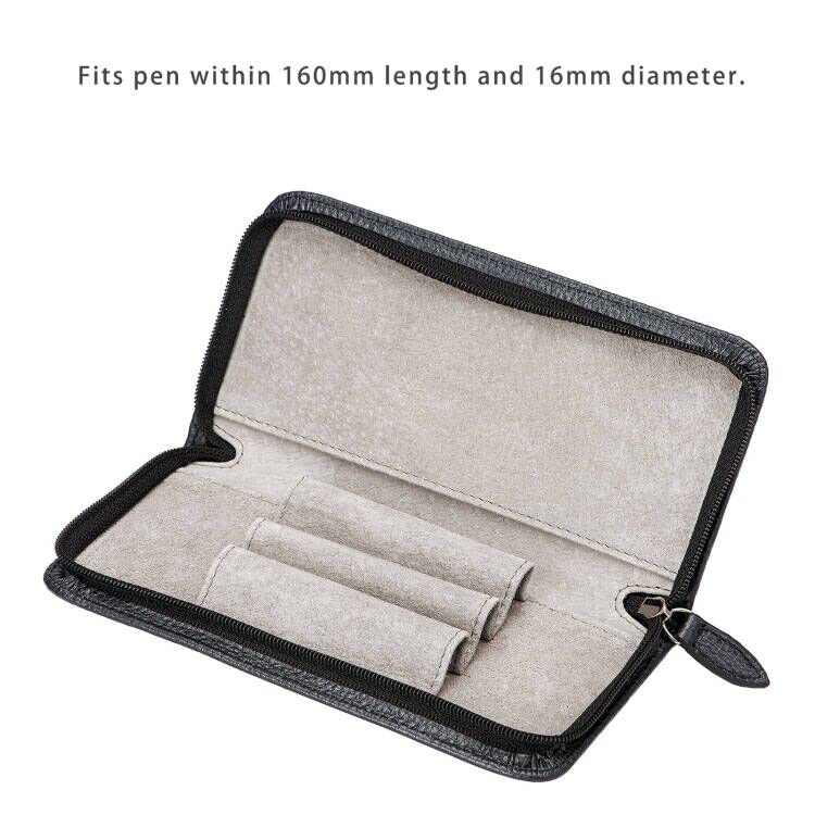 Lanxivi Genuine Leather Fountain Pen Case 3 Divided Slots Black Color, Zippered Pen Case Pouch