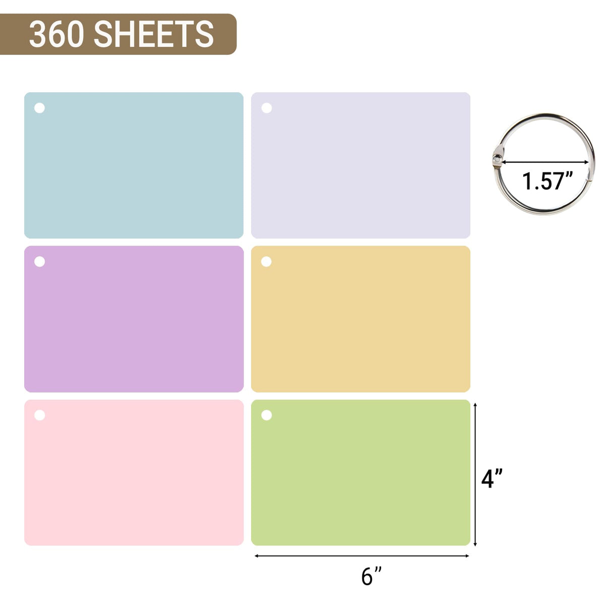 zmybcpack 6 Pack 4x6 Inches Blank Index Cards, Blank Flash Cards with Rings