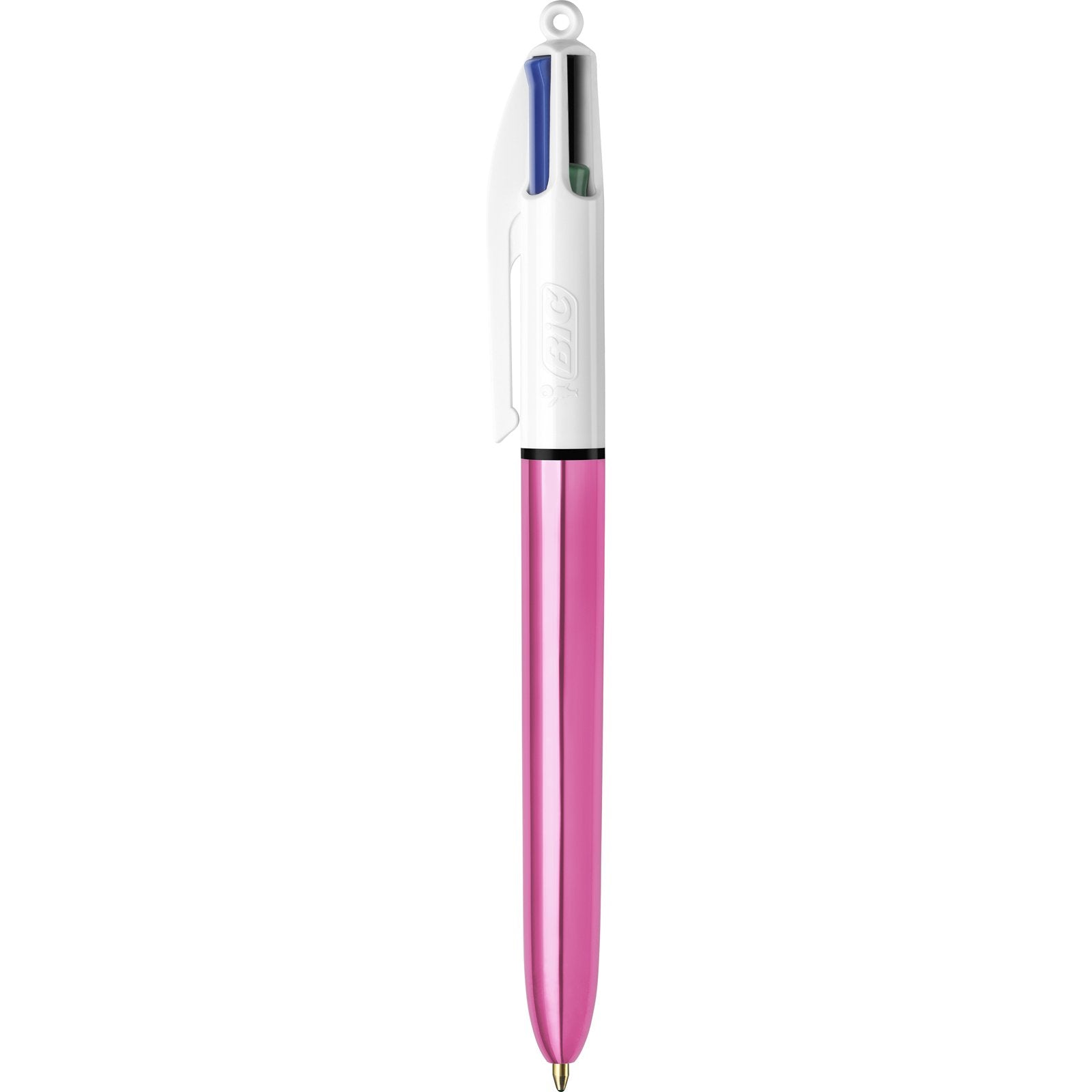 BIC 4 Colours Shine Ballpoint Pens - Box of 12 - Metallic Pink Body with 4 Ink Colours (Blue