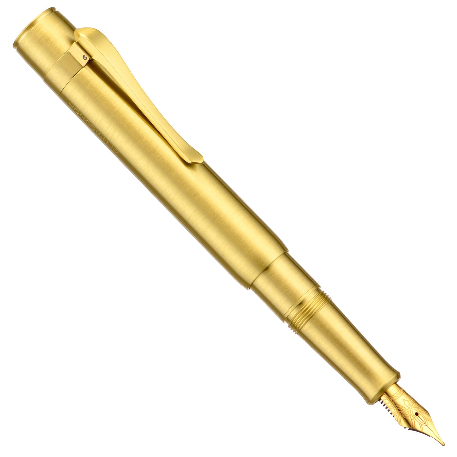 HONG DIAN M2 Black Forest Mini Fountain Pen, Fine Soft Golden Nib & Sleek Shape Brass Short Pocket