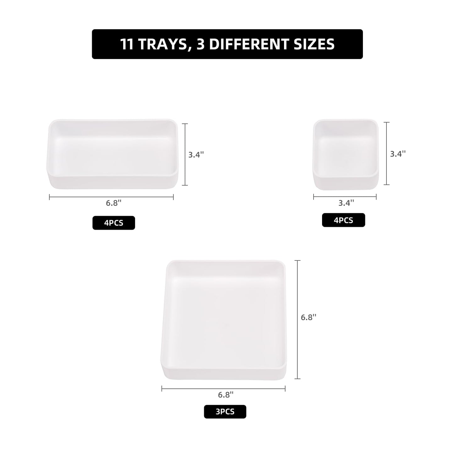 CHANCETSUI 11-Piece Stackable Drawer Organizer Set, Multi-size Desk Drawer Organizer Trays Vanity