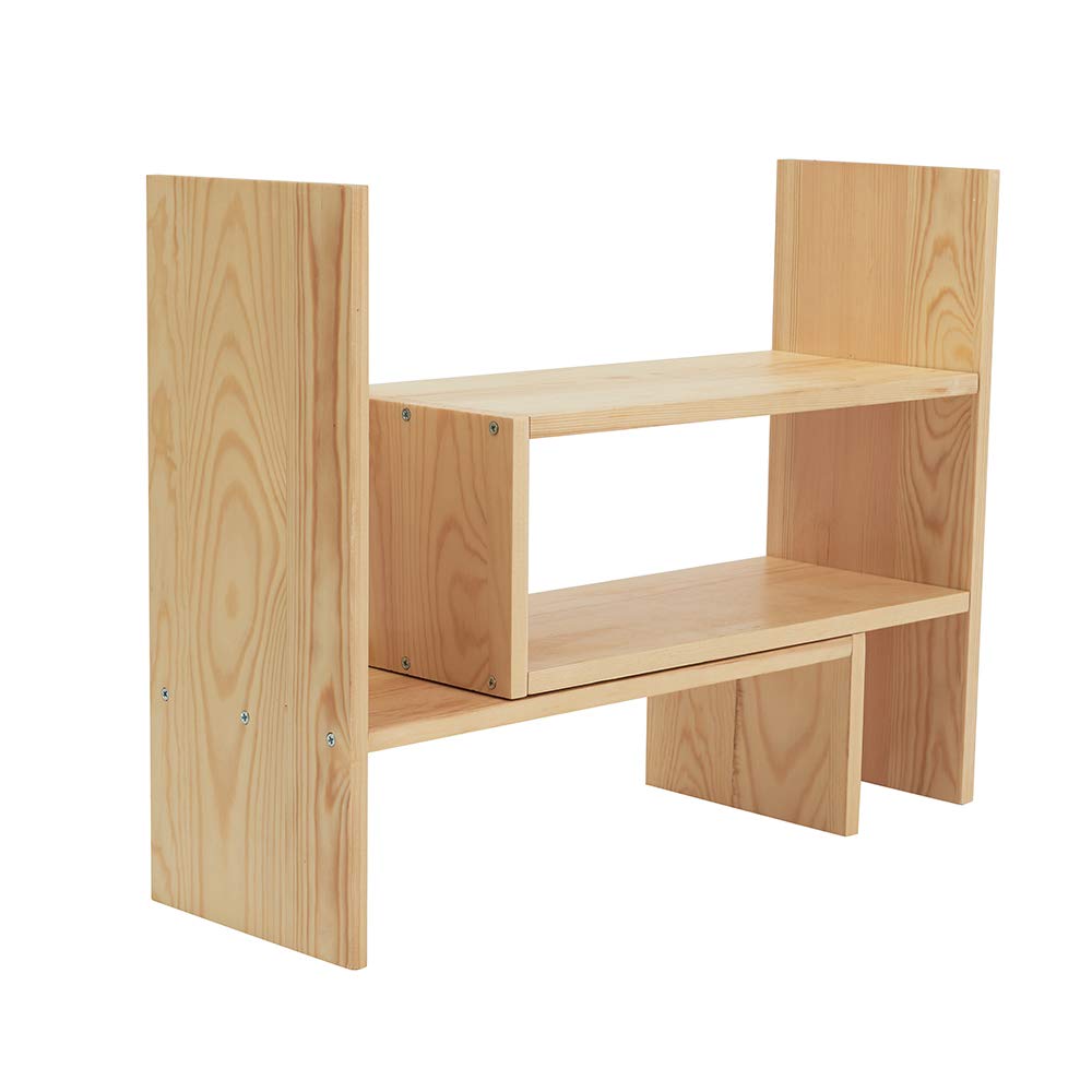 Liry Products Beige Adjustable Extendable Natural Wood Desktop Organizer Caddy Desk Organizer