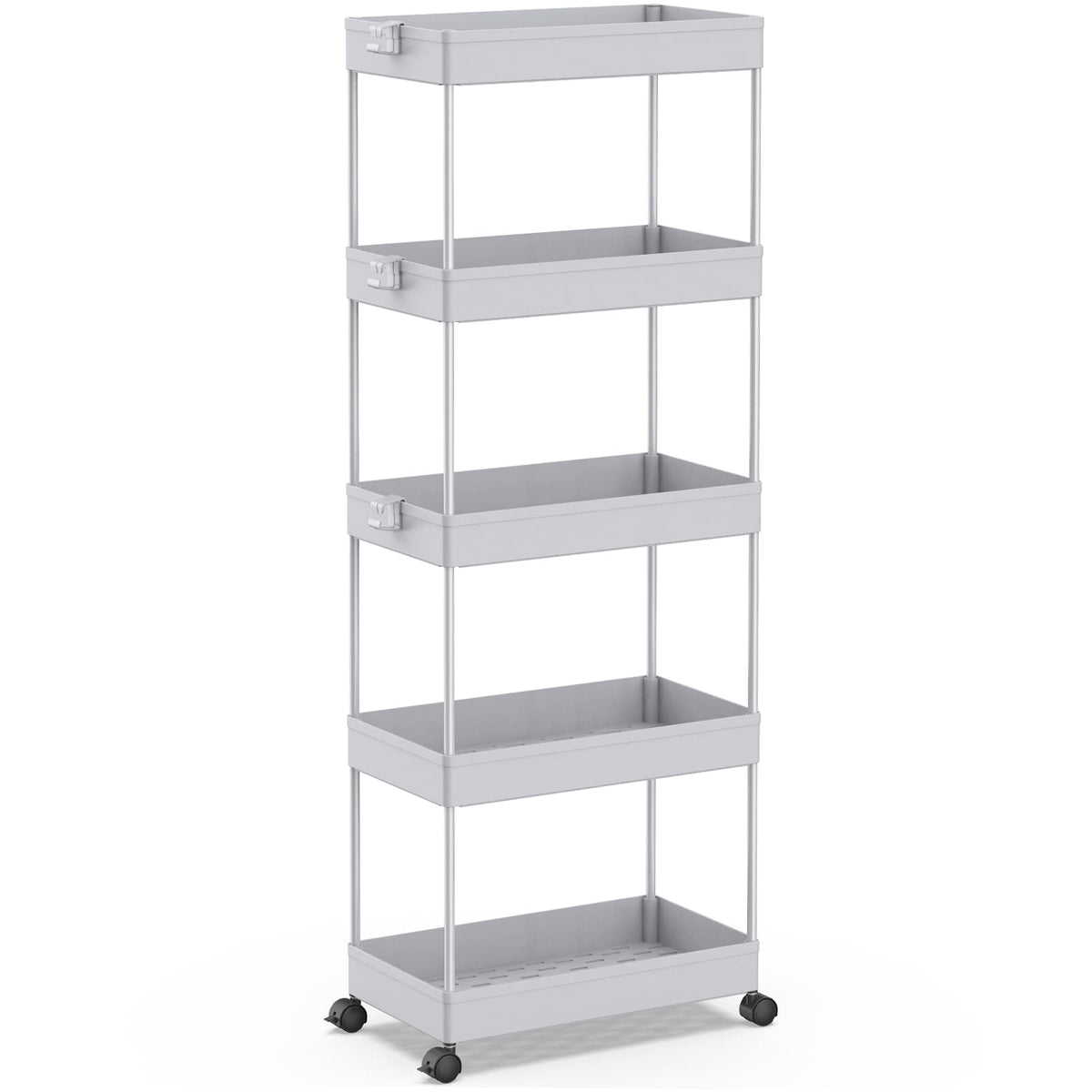 SPACEKEEPER 5 Tier Storage Rolling Cart, Bathroom Cart with Wheels, Gray