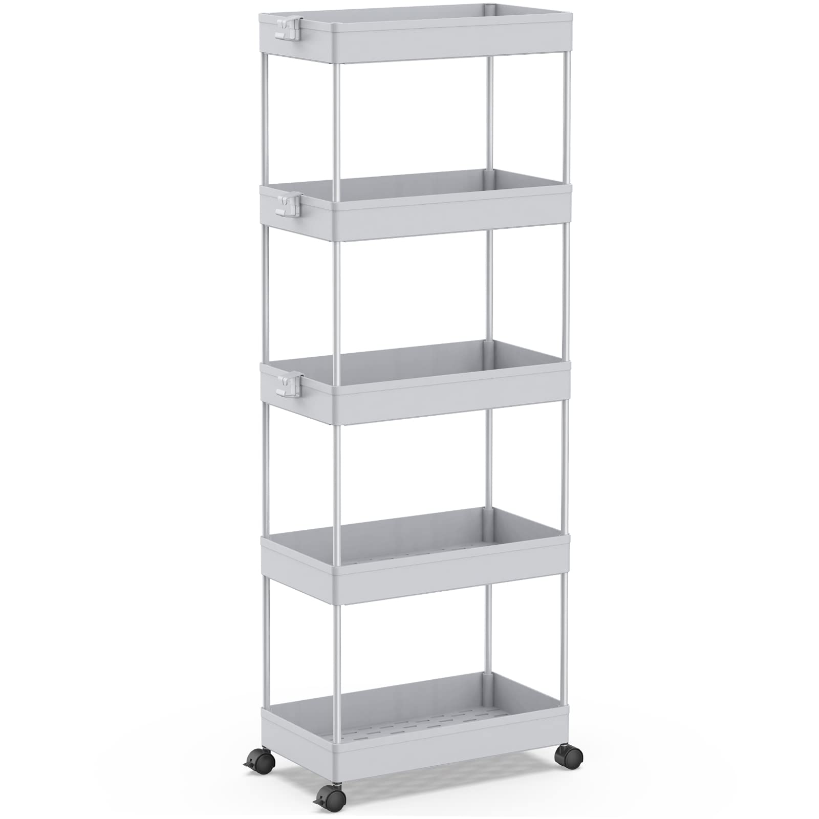 SPACEKEEPER 5 Tier Storage Rolling Cart, Bathroom Cart with Wheels, Gray