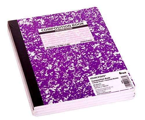 Mintra Office Composition Books - Sturdy Flexible Cover (4 Pack, Assorted Marble Comp - College