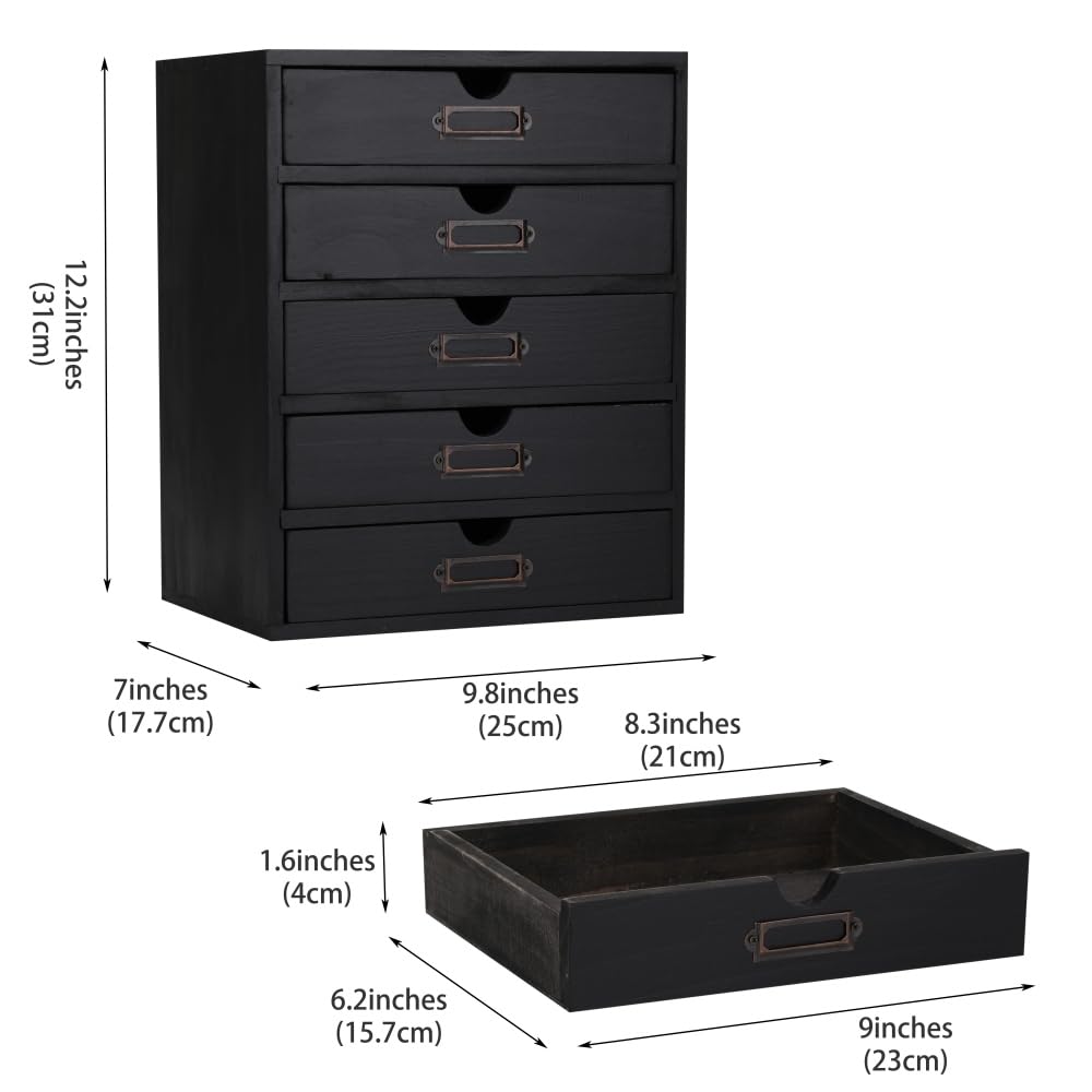 BoxSkivra Small Wooden Drawers Wooden Box with Drawer, Black 5 Wood Drawer