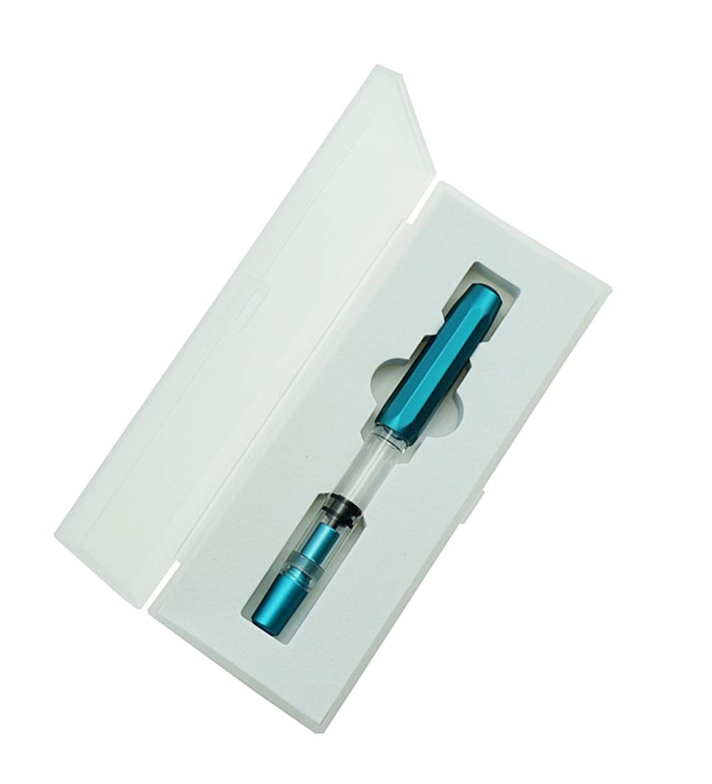 Majohn T1 Piston Fountain Pen Fine, Blue Aluminium Clear Acrylic Large Ink Capacity Writing Pen Box