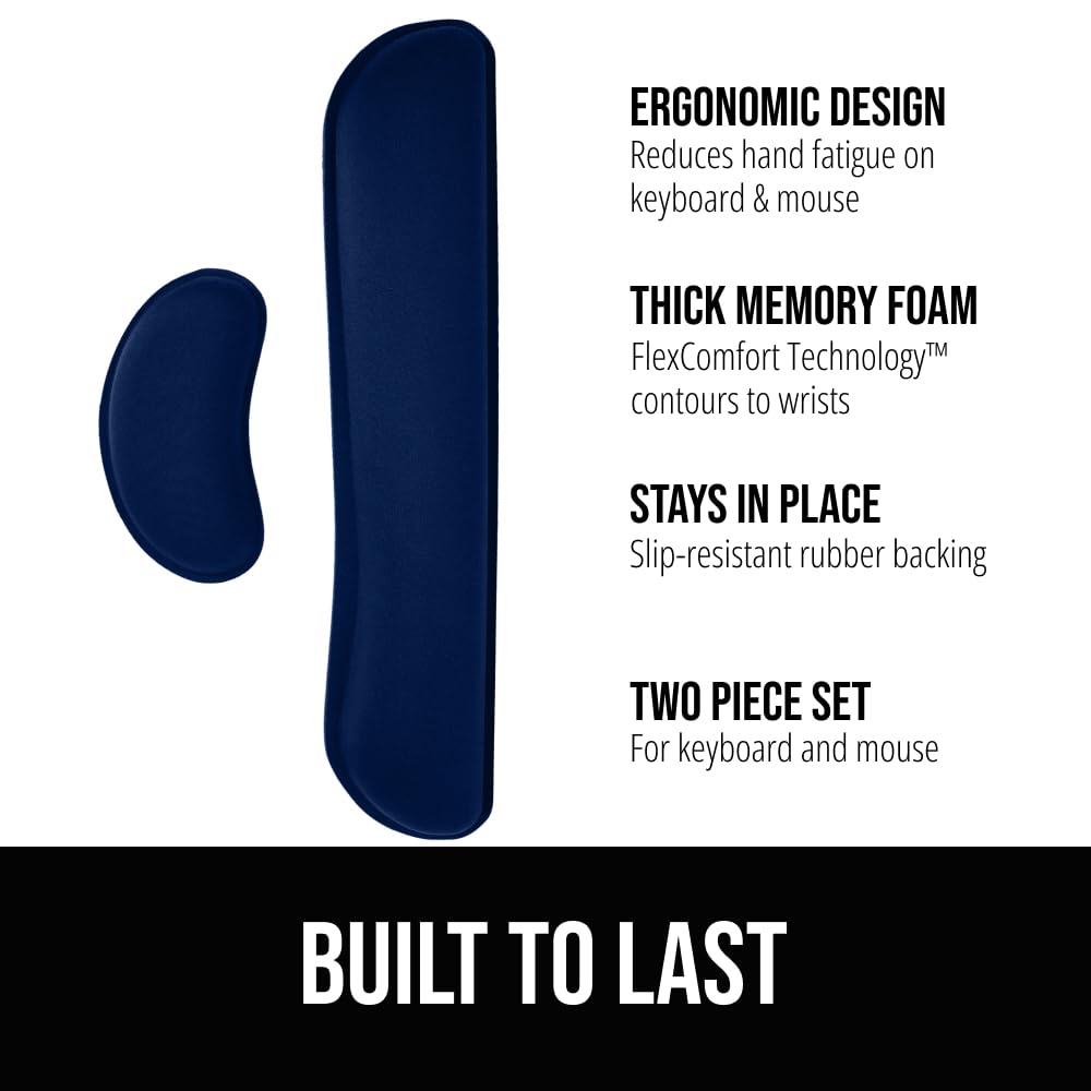 GORILLA GRIP Memory Foam Wrist Rest for Computer Keyboard, 2 Piece Navy