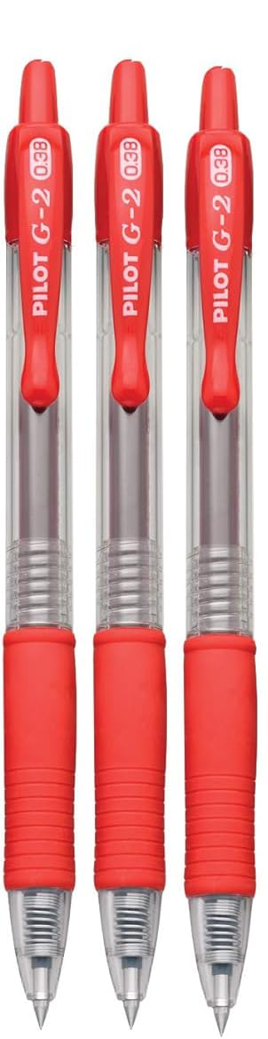 Advantage Gifts G2 Retractable Premium Gel Ink Roller Ball Pens Ultra Fine Point (.38mm) Red Ink 3
