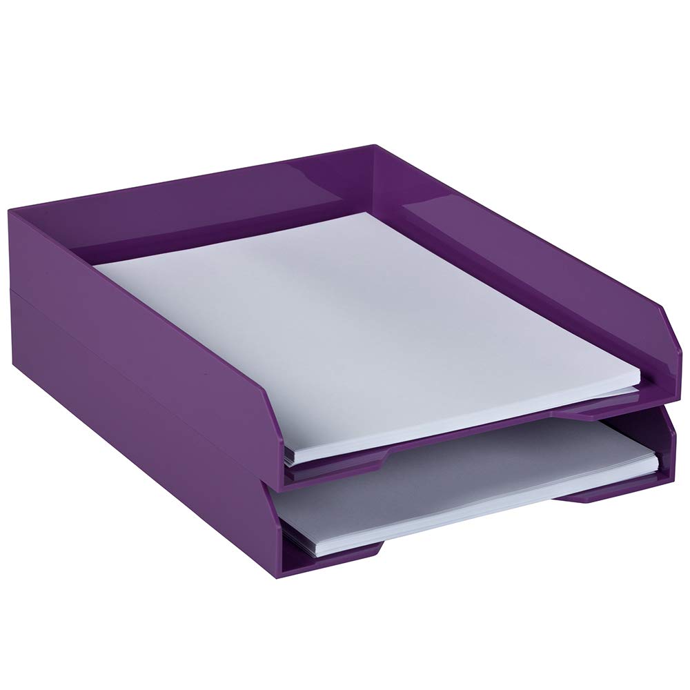 JAM PAPER Stackable Paper Trays - Purple - Desktop Document, Letter, & File Organizer Tray - Sold