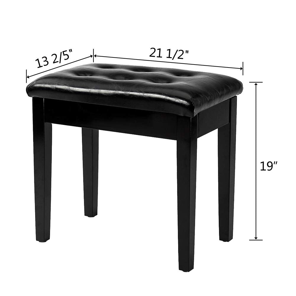 Bonnlo Piano Bench with Storage, Tufted Wooden Keyboard Bench, Black