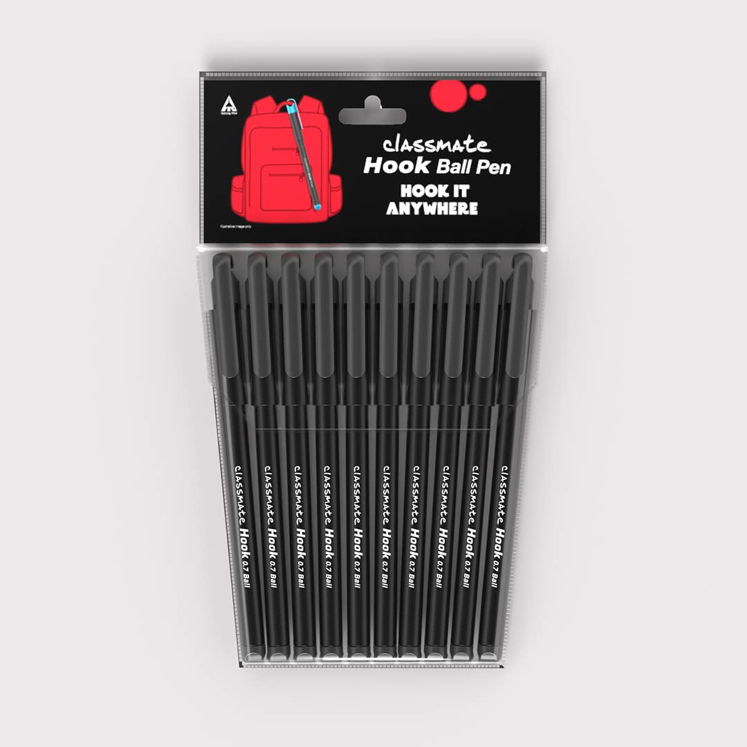 Classmate Hook Ball Pen|Black Ball Pens| Pack of 10