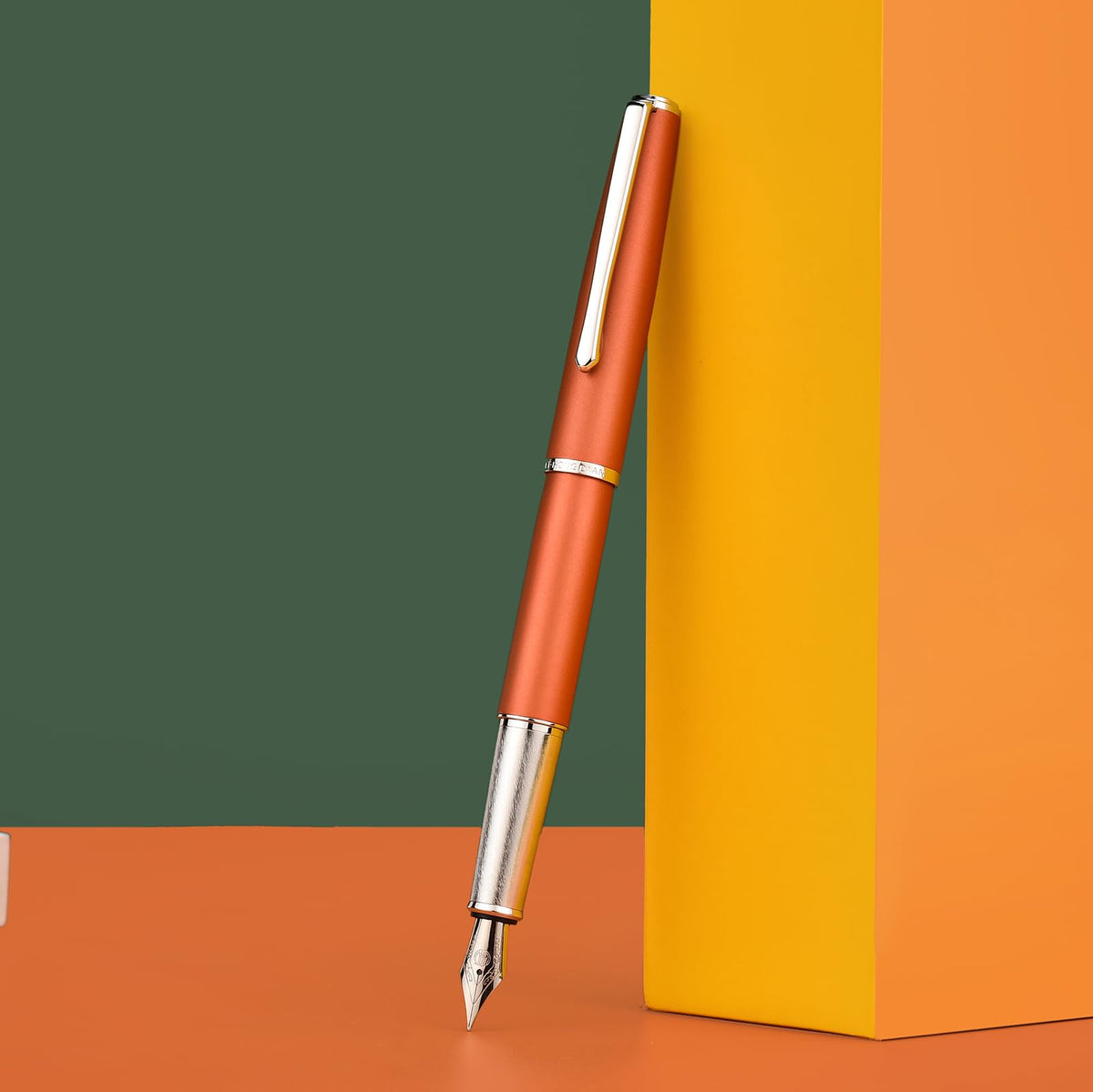 Hongdian 920 Orange Metal Fountain Pen, Steel Fine Point Classic Pen, Includes Refillable Converter
