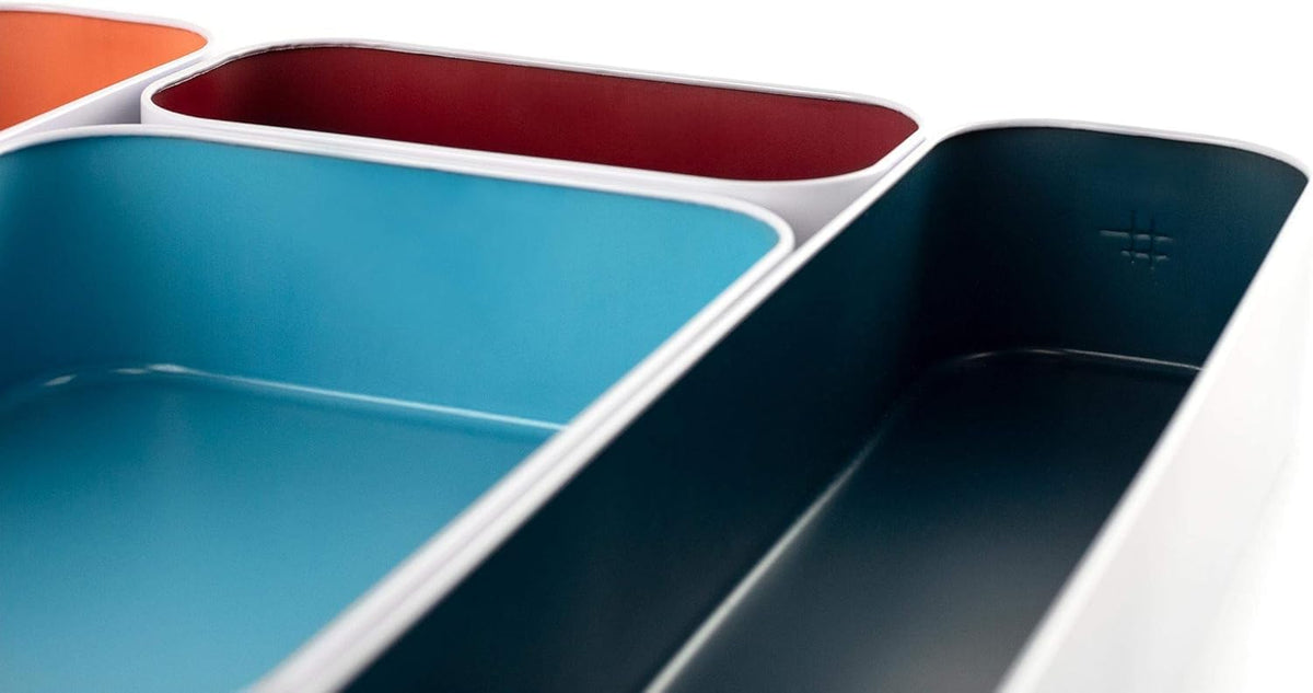 Three by Three Seattle Metal Drawer Organizer Tray Set, 5-Pc, 2" (Blue)