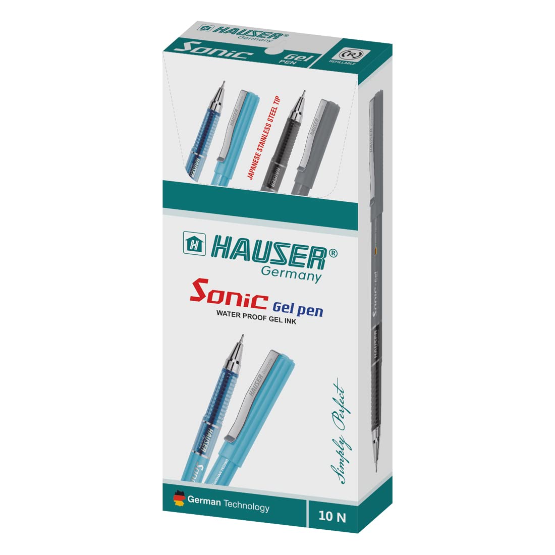 Hauser Sonic 0.55mm Gel Pen Box | Attractive Foiled Body | Stylish Metal Clip | Refillable &