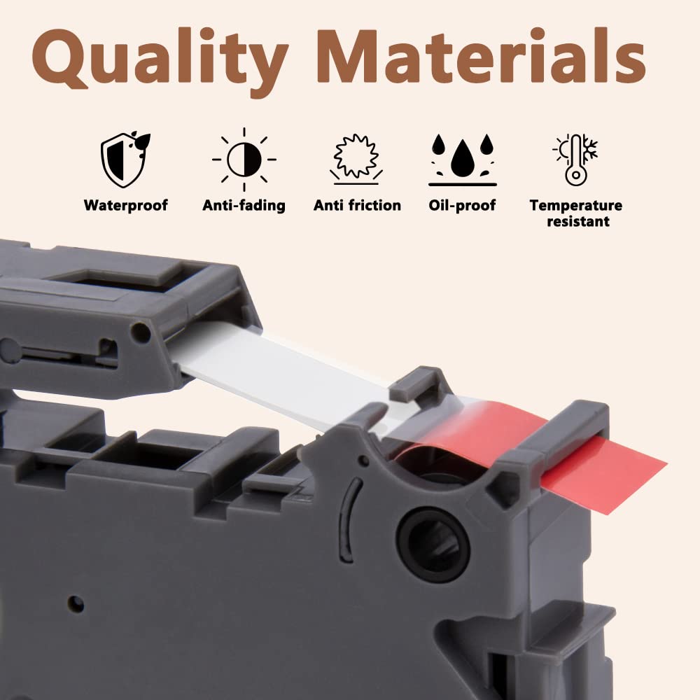Hehua TZ445 3PK Compatible for Brother 12mm Label Maker Tape White on Red
