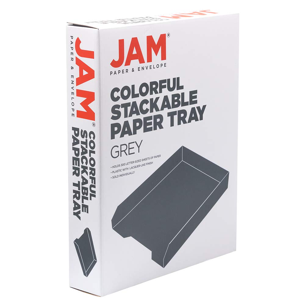 JAM PAPER Stackable Paper Trays - Grey - Desktop Document, Letter, & File Organizer Tray - Sold
