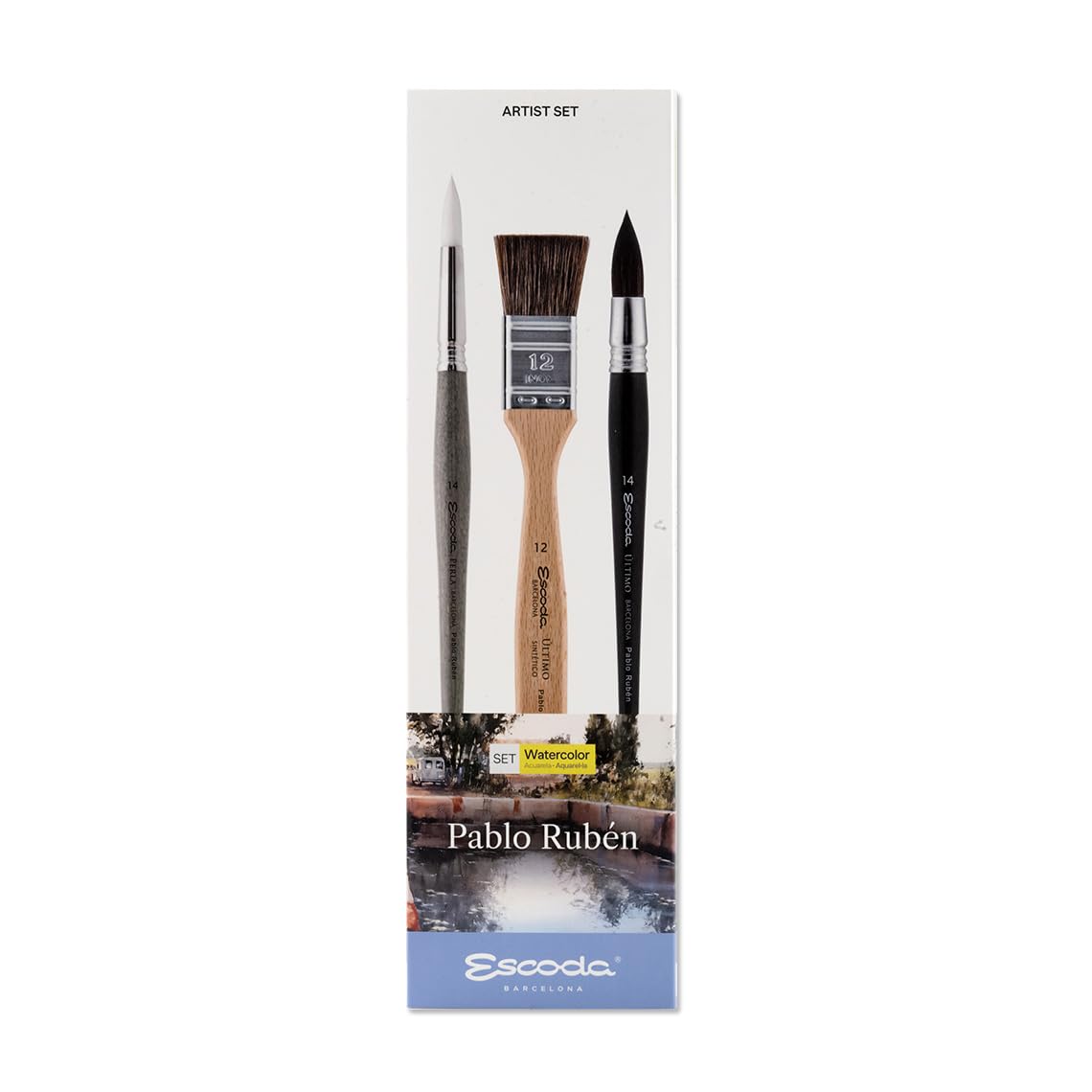 Escoda | Watercolour | Artist Set Pablo Rubén | Size 12,14,14 | 3 Brushes | Synthetic White Toray +