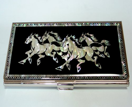 Antique Alive Year of The Horse Zodiac 2026 Business Card Case, Mother of Pearl Design, Chinese
