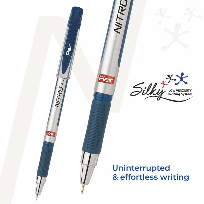 FLAIR Nitro 0.7mm Ball Pen Wallet Pack | Silky Low Viscosity Writing System for Effortless &
