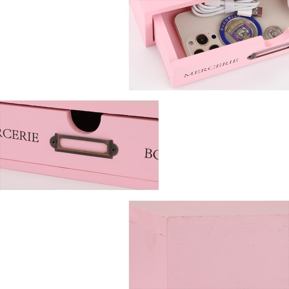 BoxSkivra Wooden Drawers Pink Wood Desktop Organizer with Drawers