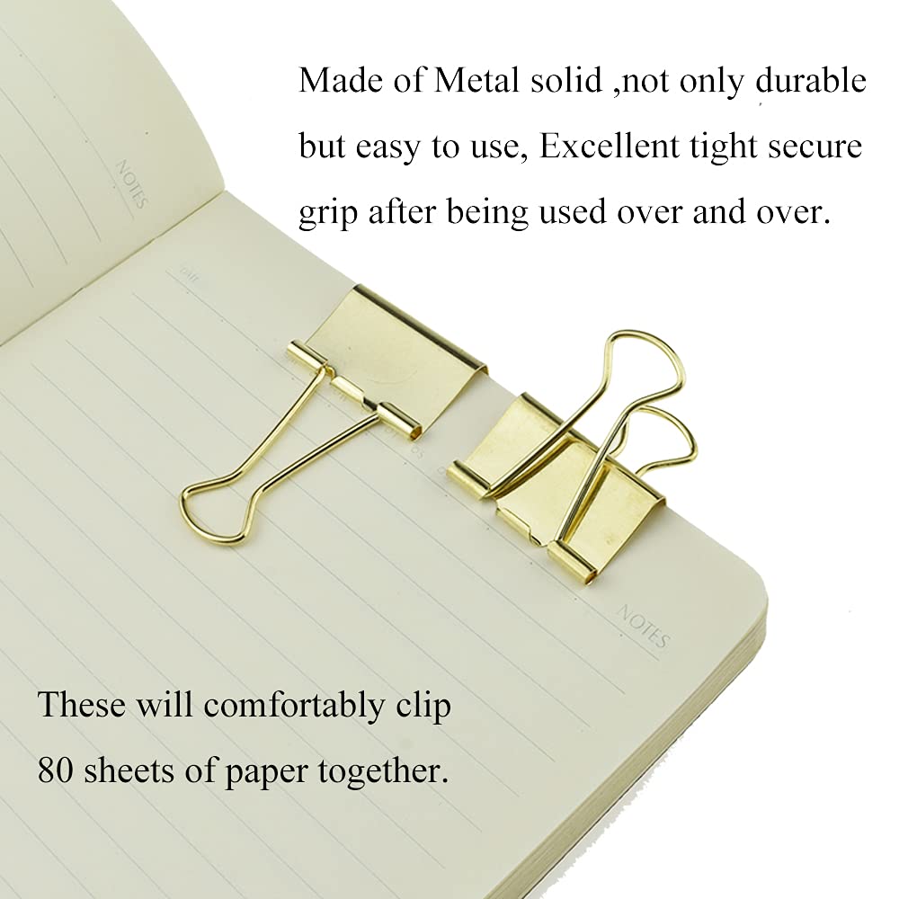 HAHIYO Binder Clips Paper Clamps Spring Steel Sturdy Medium 1.26 inches Width 0.39 Inch Capacity No
