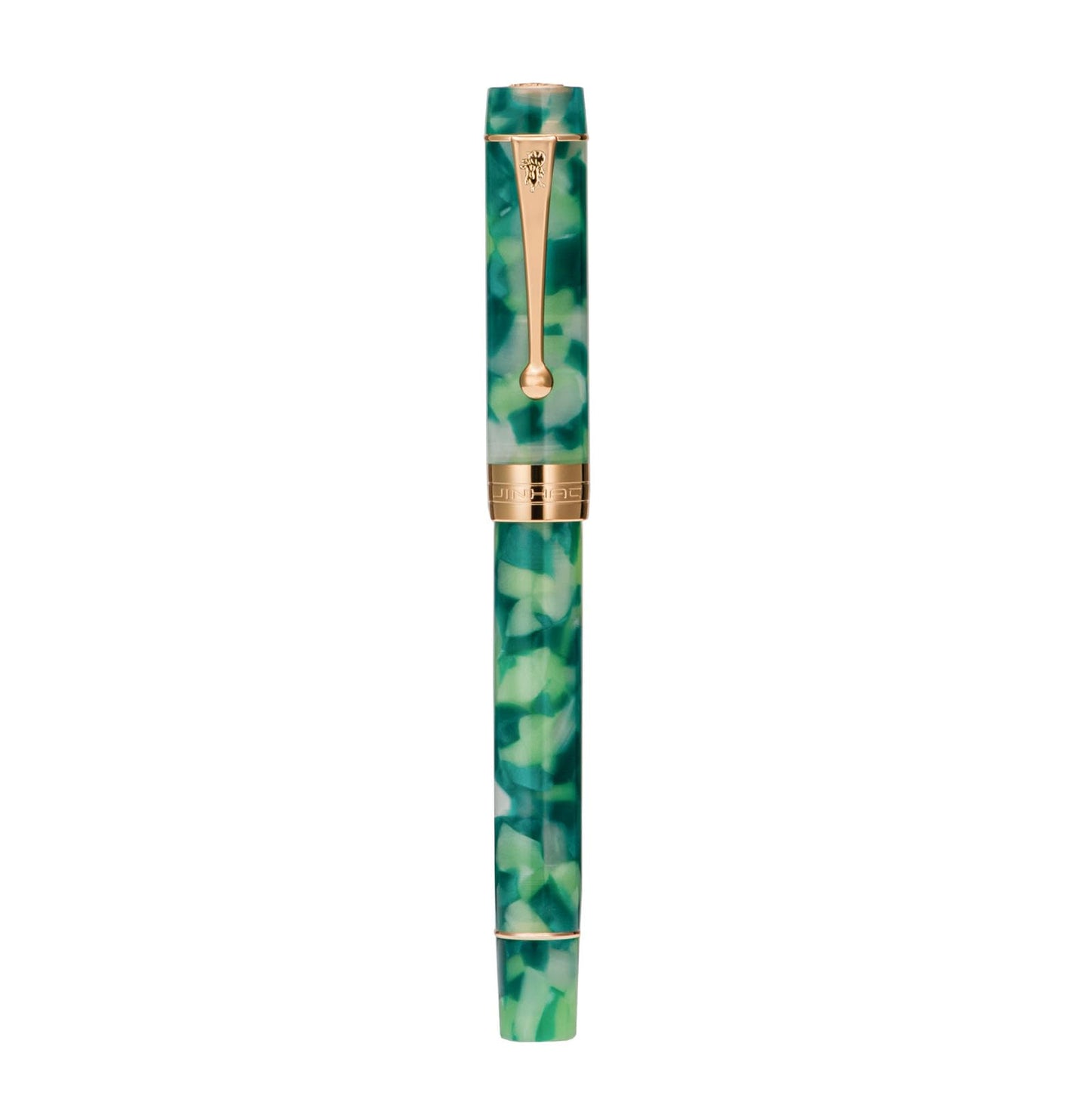 Jinhao 100 Fountain Pen Classic Style Green Marble Acrylic, Fine Point with Converter and Gold Trim