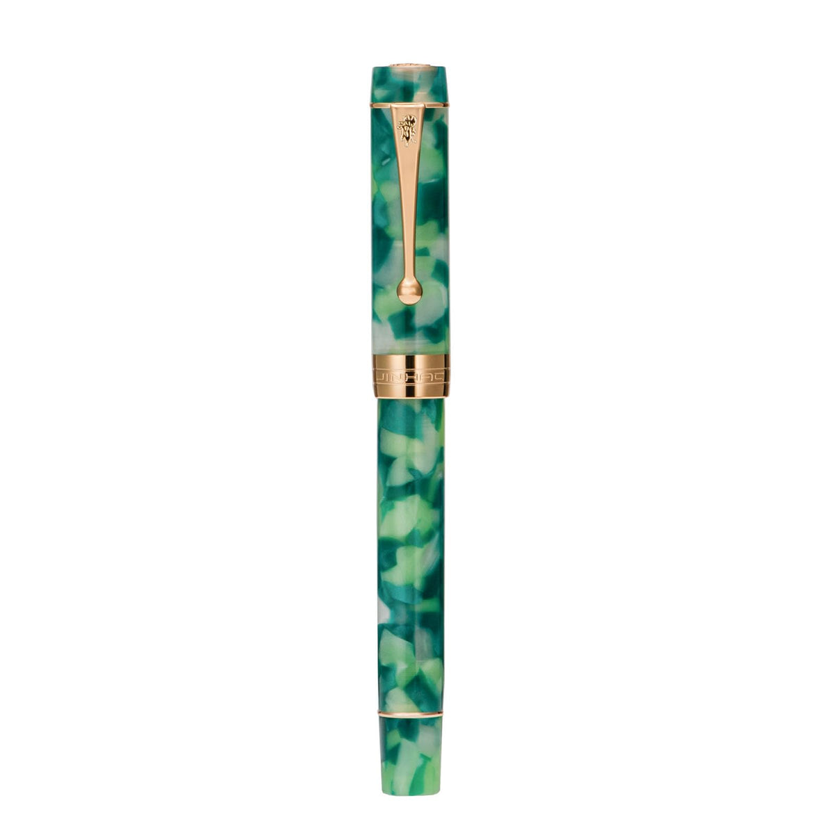 Jinhao Classic Fountain Pen Green Marble Gold Trim, M Nib with Converter and Pen Case Set