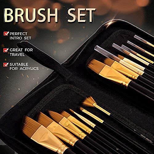 Mont Marte Art Paint Brushes Set, Great for Watercolor, Acrylic, Oil-15 Different Sizes Nice Gift