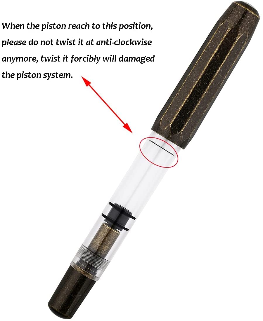 Majohn T1 Piston Fountain Pen Fine, Vintage Brass Transparent Acrylic Large Ink Capacity Writing