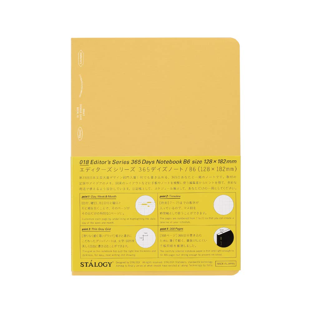 Nitoms S4122 STALOGY Notebook, B6, Squared, 365 Days Notebook, Yellow