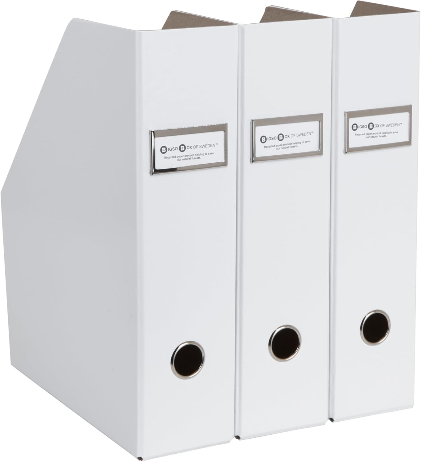 Bigso Fiona 3 Piece Fiberboard Upright Magazine Storage Boxes for Papers with Metal Label Holder