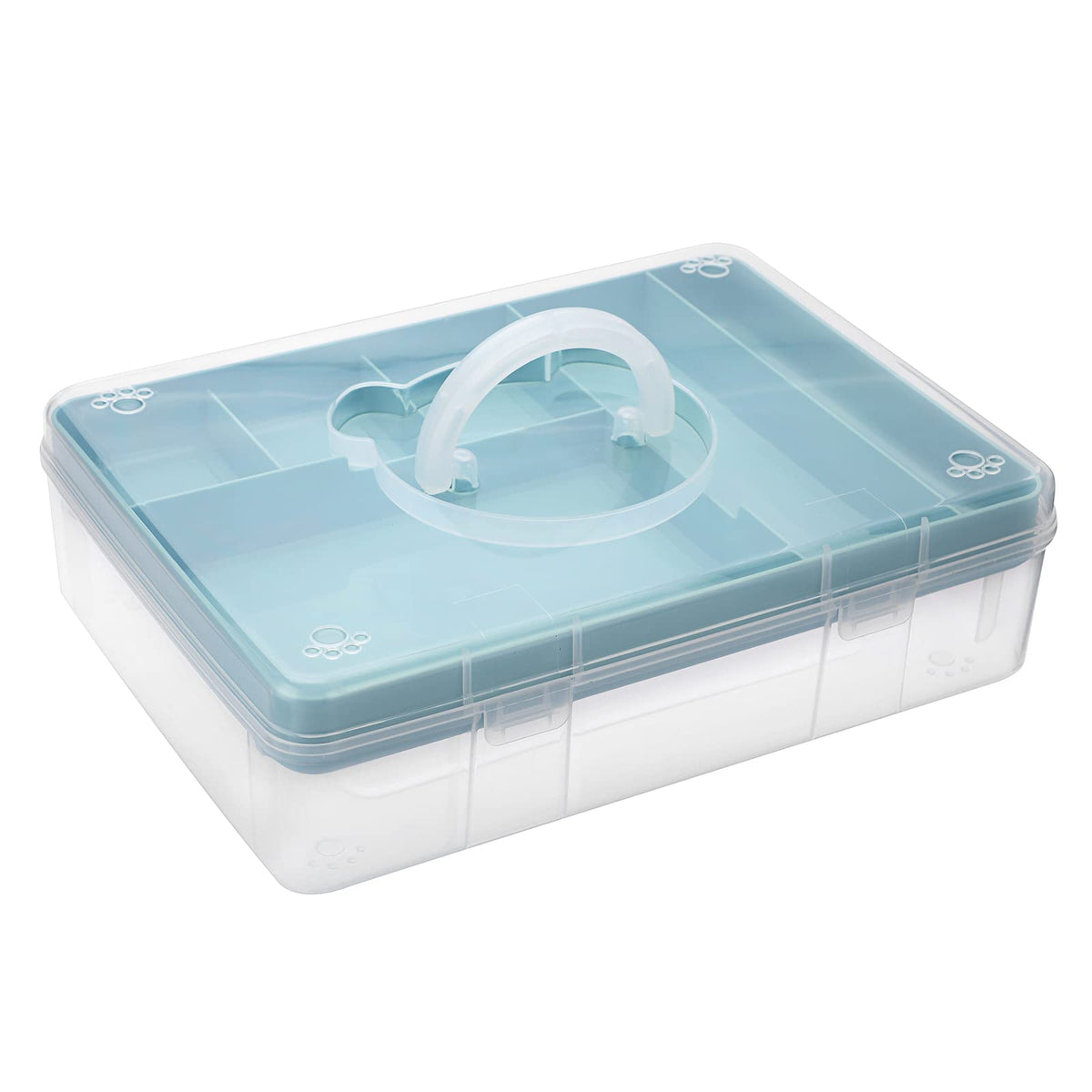 BTSKY 2-Tier Cute Bear Storage Box with Removable Divided Tray Portable Clear Plastic Art Craft