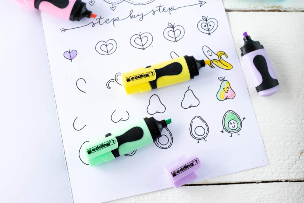 edding 7 mini highlighter set - pastel-kleuren - 4 highlightermarkers - beitelpunt 1-3 mm