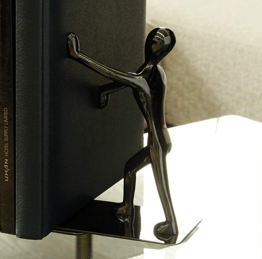 Fasmov Heavy Duty Stainless Steel Man Bookends Nonskid Bookends Art Bookend,1 Pair (Black)