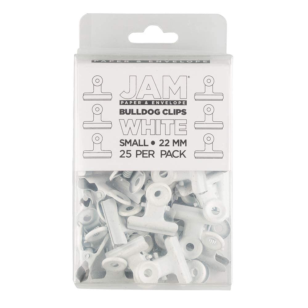 JAM PAPER Metal Bulldog Clips - Small - 22mm - White - 25/Pack