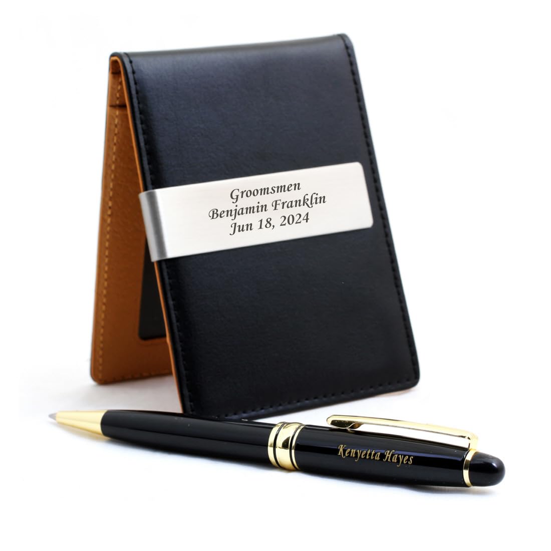 Personalized Pen & Money Clip Wallet Set with Engraving – Elegant Ballpoint Pen with Refill and
