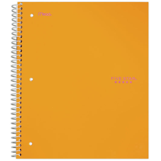 Five Star Spiral Notebook, 1 Subject, College Ruled Paper, 100 Sheets, 11" x 8-1/2", Bright Orange