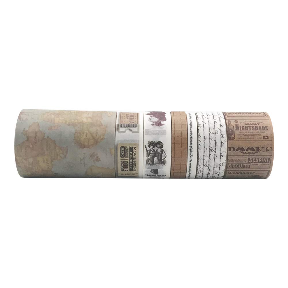 EnYan 7 Rolls Washi Masking Tapes Set, Japanese Decorative Writable Vintage Tape for DIY Crafts