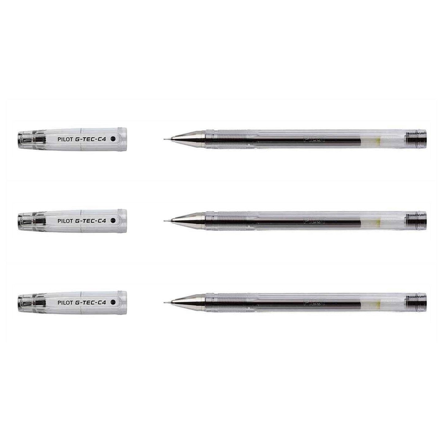 Pilot G - Tec C4 Gel Microtip Rollerball Pen, 0.4 mm Tip - Black, Pack of 3